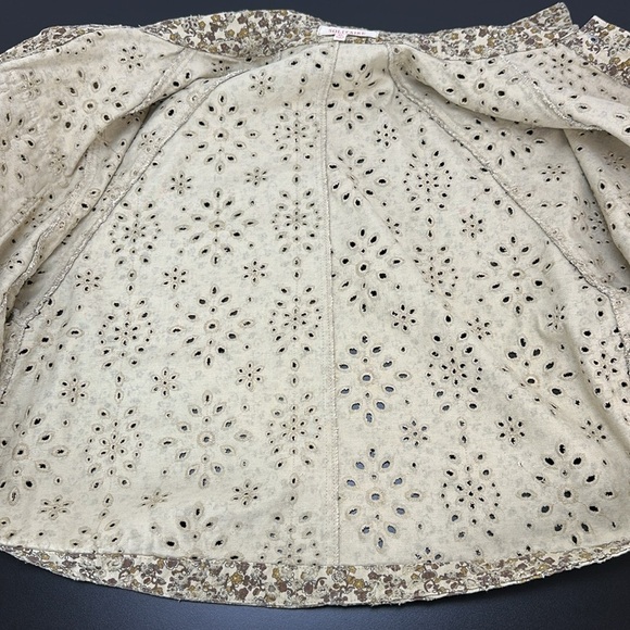 Solitaire Floral Print Allover Eyelets Snap Front Crop Jacket XL Dolman Sleeves - Picture 5 of 14